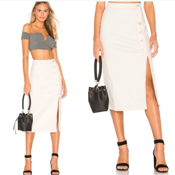 Free People Cream Pencil Skirt with Button Accents Size 8 - Picture 1 of 4